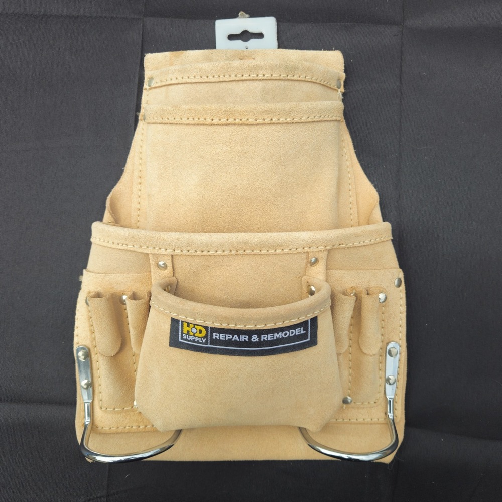 HDX Leather 10 Pocket Pro Carpenter Electrician Tool Pouch‎ Work Rig NWOT